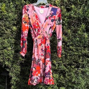 Maeve Pink and Red Floral Long Sleeve Dress Anthropologie